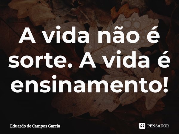 ⁠A vida não é sorte. A vida é ensinamento!... Frase de Eduardo de Campos Garcia.