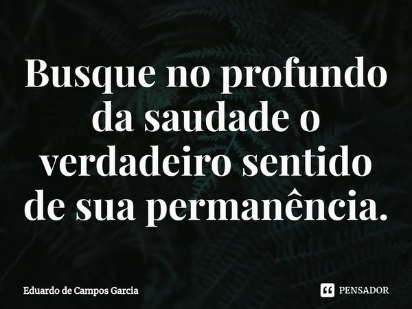 ⁠Busque no profundo da saudade o verdadeiro sentido de sua permanência.... Frase de Eduardo de Campos Garcia.