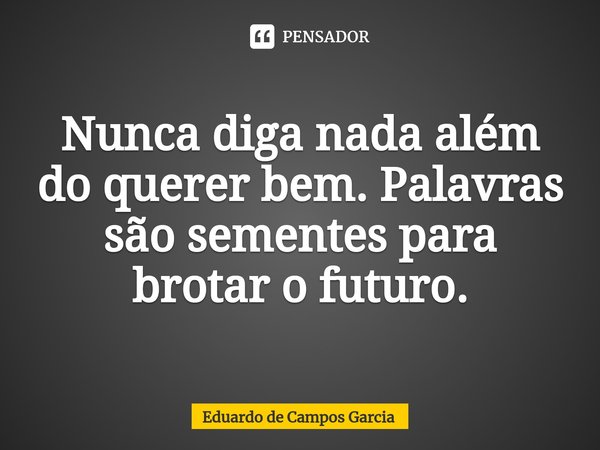 ⁠Nunca diga nada além do querer bem. Palavras são sementes para brotar o futuro.... Frase de Eduardo de Campos Garcia.