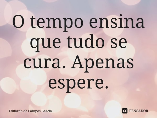 ⁠O tempo ensina que tudo se cura. Apenas espere.... Frase de Eduardo de Campos Garcia.