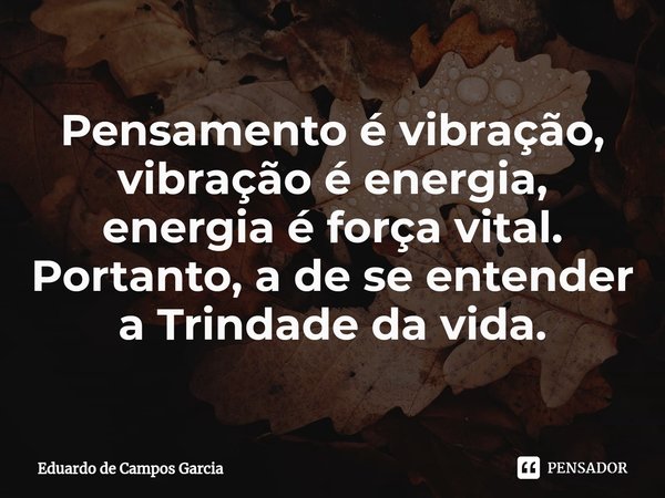 ⁠Pensamento é vibração, vibração é energia, energia é força vital. Portanto, a de se entender a Trindade da vida.... Frase de Eduardo de Campos Garcia.