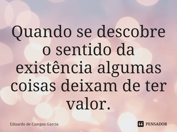 ⁠Quando se descobre o sentido da existência algumas coisas deixam de ter valor.... Frase de Eduardo de Campos Garcia.