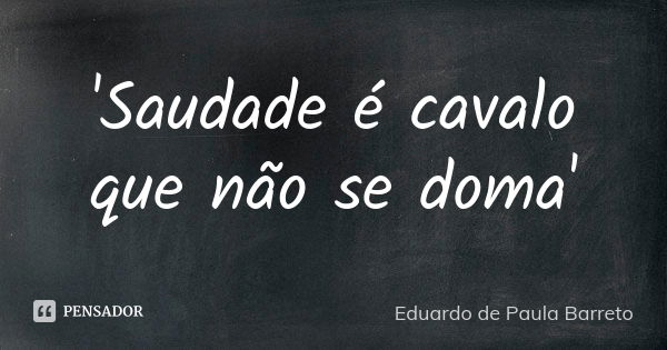 'Saudade é cavalo que não se doma'... Frase de Eduardo de Paula Barreto.