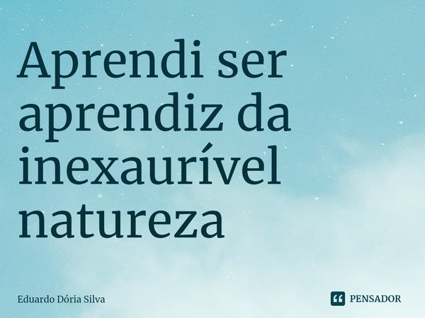 ⁠Aprendi ser aprendiz da inexaurível natureza... Frase de Eduardo Dória Silva.