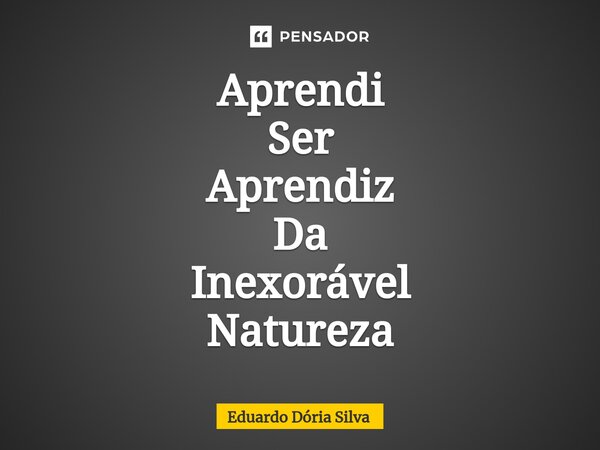 ⁠Aprendi Ser Aprendiz Da Inexorável Natureza... Frase de Eduardo Dória Silva.