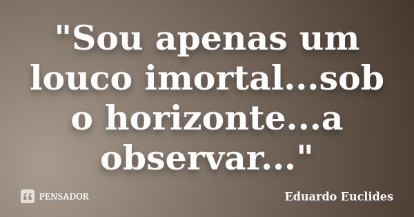 "Sou apenas um louco imortal...sob o horizonte...a observar..."... Frase de Eduardo Euclides.