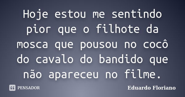 Hoje estou me sentindo pior que o filhote da mosca que pousou no cocô do cavalo do bandido que não apareceu no filme.... Frase de Eduardo Floriano.