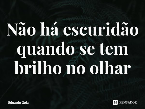 ⁠Não há escuridão quando se tem brilho no olhar... Frase de Eduardo Goia.