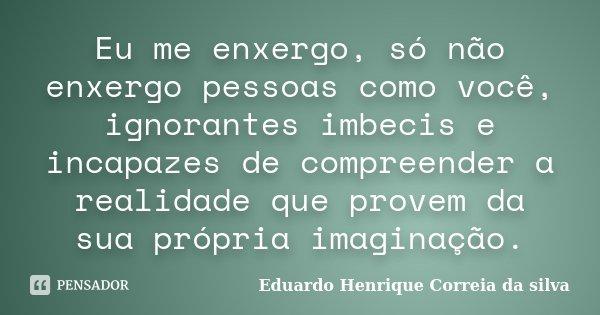 Eu me enxergo, só não enxergo pessoas como você, ignorantes imbecis e incapazes de compreender a realidade que provem da sua própria imaginação.... Frase de Eduardo Henrique Correia da Silva.