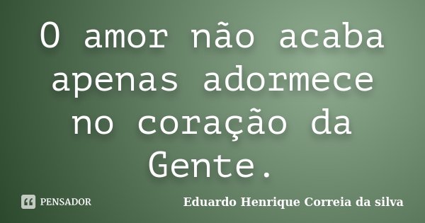 O amor não acaba apenas adormece no coração da Gente.... Frase de Eduardo Henrique Correia da Silva.