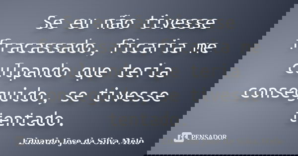 Se eu não tivesse fracassado, ficaria me culpando que teria conseguido, se tivesse tentado.... Frase de Eduardo Jose da Silva Melo.