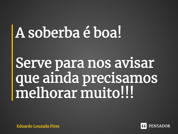 A soberba é boa! Serve para nos avisar que ainda precisamos melhorar muito!!!... Frase de Eduardo Louzada Pires.