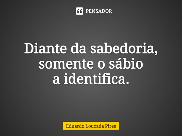 ⁠Diante da sabedoria, somente o sábio a identifica.... Frase de Eduardo Louzada Pires.