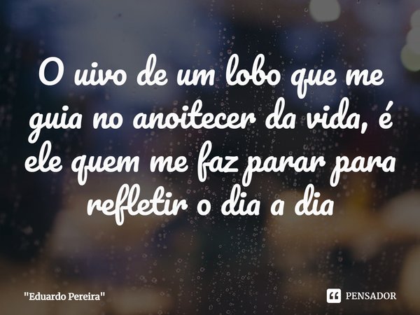 ⁠O uivo de um lobo que me guia no anoitecer da vida, é ele quem me faz parar para refletir o dia a dia... Frase de 