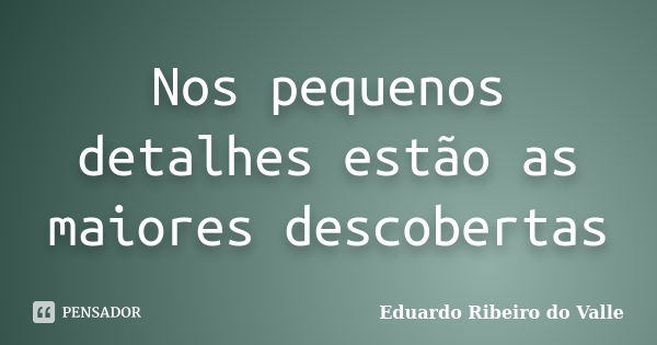 Nos pequenos detalhes estão as maiores descobertas... Frase de Eduardo Ribeiro do Valle.