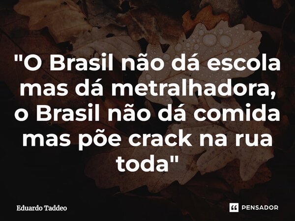 ⁠"O Brasil não dá escola mas dá metralhadora, o Brasil não dá comida mas põe crack na rua toda"... Frase de Eduardo Taddeo.