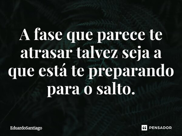 ⁠A fase que parece te atrasar talvez seja a que está te preparando para o salto.... Frase de EduardoSantiago.