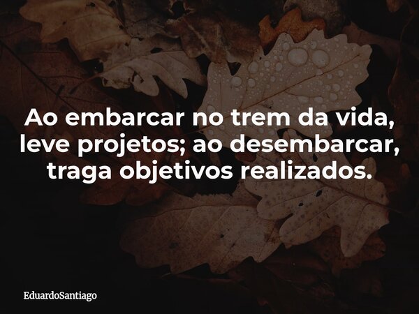 Ao embarcar no trem da vida, leve projetos; ao desembarcar, traga objetivos realizados.... Frase de EduardoSantiago.