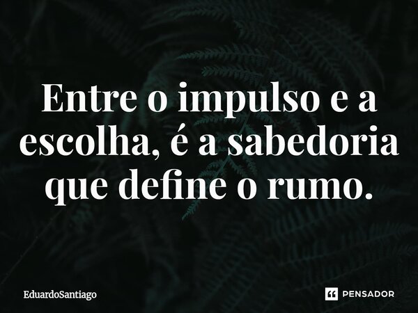 ⁠Entre o impulso e a escolha, é a sabedoria que define o rumo.... Frase de EduardoSantiago.