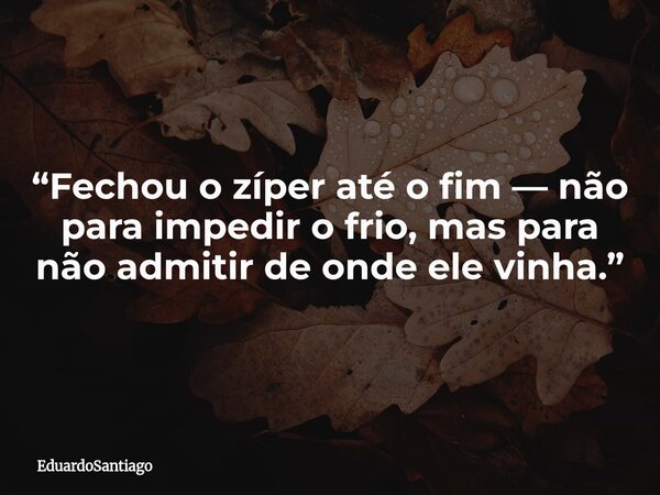 “Fechou o zíper até o fim — não para impedir o frio, mas para não admitir de onde ele vinha.”... Frase de EduardoSantiago.