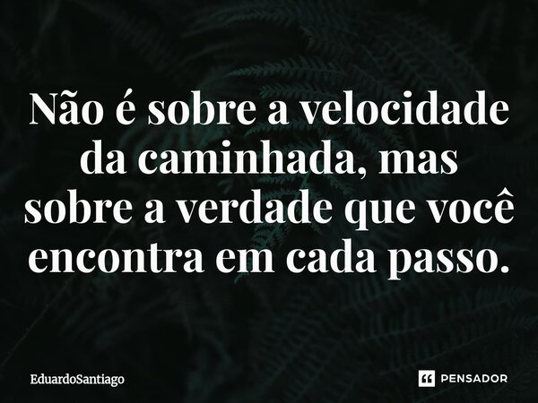 ⁠Não é sobre a velocidade da caminhada, mas sobre a verdade que você encontra em cada passo.... Frase de EduardoSantiago.