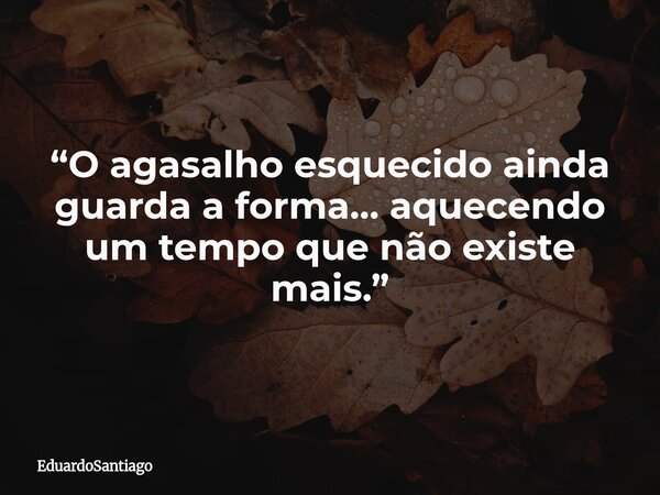 “O agasalho esquecido ainda guarda a forma… aquecendo um tempo que não existe mais.”... Frase de EduardoSantiago.