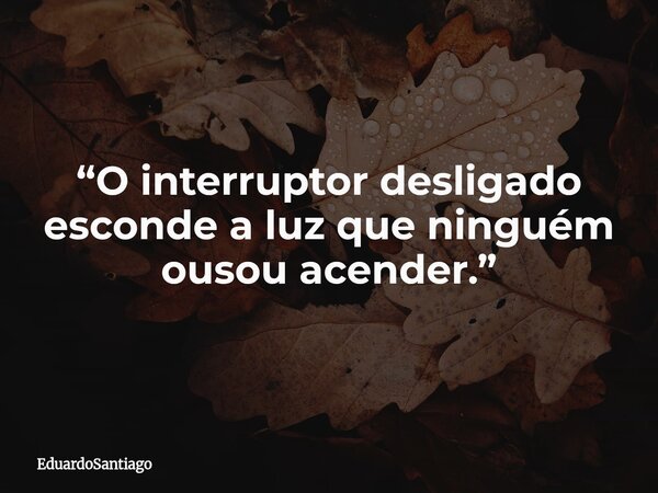“O interruptor desligado esconde a luz que ninguém ousou acender.”... Frase de EduardoSantiago.