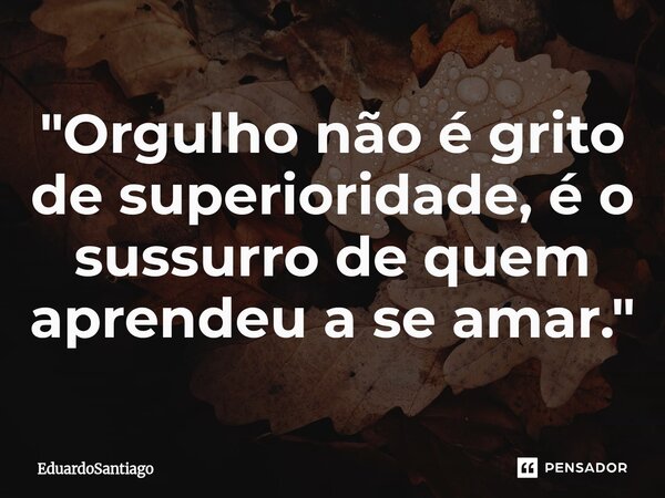 ⁠"Orgulho não é grito de superioridade, é o sussurro de quem aprendeu a se amar."... Frase de EduardoSantiago.