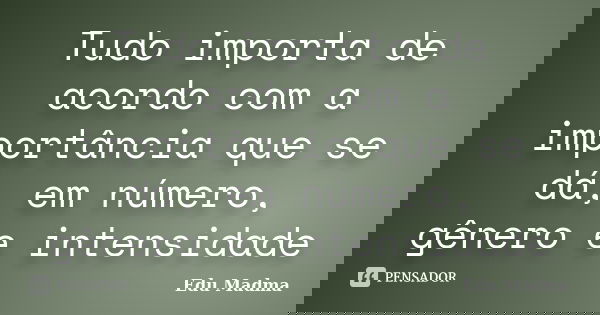 Tudo importa de acordo com a importância que se dá, em número, gênero e intensidade... Frase de Edu Madma.