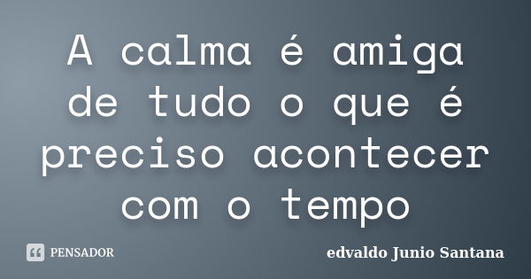 A calma é amiga de tudo o que é preciso acontecer com o tempo... Frase de Edvaldo Junio Santana.