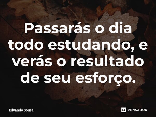 ⁠Passarás o dia todo estudando, e verás o resultado de seu esforço.... Frase de Edvando Sousa.