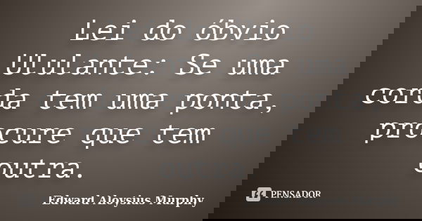 Lei do óbvio Ululante: Se uma corda tem uma ponta, procure que tem outra.... Frase de Edward Aloysius Murphy.
