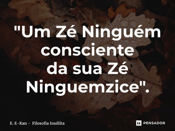 ⁠"Um Zé Ninguém consciente da sua Zé Ninguemzice".... Frase de E. E-Kan - Filosofia Insólita.