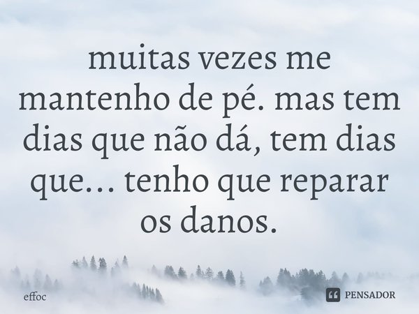 ⁠muitas vezes me mantenho de pé. mas tem dias que não dá, tem dias que... tenho que reparar os danos.... Frase de effoc.