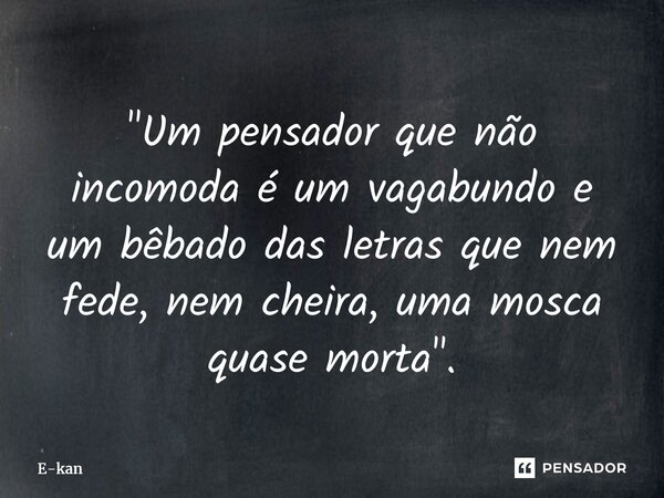 "Um pensador que não incomoda é um vagabundo e um bêbado das letras que nem fede, nem cheira, uma mosca quase morta".... Frase de E-Kan.