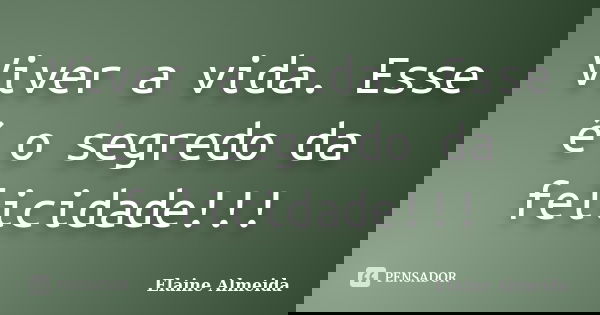 Viver a vida. Esse é o segredo da felicidade!!!... Frase de Elaine Almeida.
