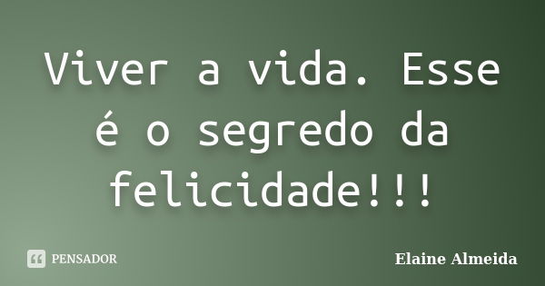 Viver a vida. Esse é o segredo da felicidade!!!... Frase de Elaine Almeida.