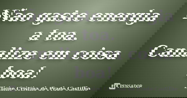 Não gaste energia a toa. Canalize em coisa boa!... Frase de Elaine Cristina do Prado Castilho.