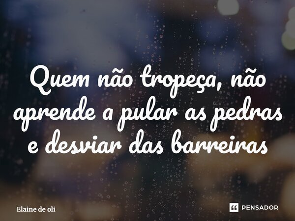 ⁠Quem não tropeça, não aprende a pular as pedras e desviar das barreiras... Frase de Elaine De Oliveira Garcia Ramos.
