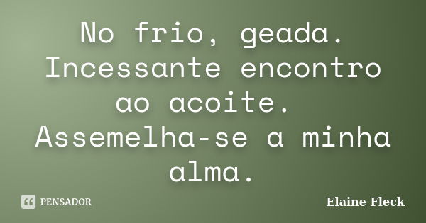 No frio, geada. Incessante encontro ao acoite. Assemelha-se a minha alma.... Frase de Elaine Fleck.