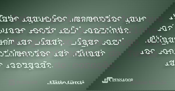 Sabe aqueles momentos que só voce esta ali sozinho. Ninguém ao lado, logo sai os sentimentos do fundo do coração.... Frase de Elaino Garcia.