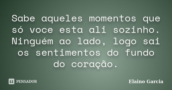 Sabe aqueles momentos que só voce esta ali sozinho. Ninguém ao lado, logo sai os sentimentos do fundo do coração.... Frase de Elaino Garcia.