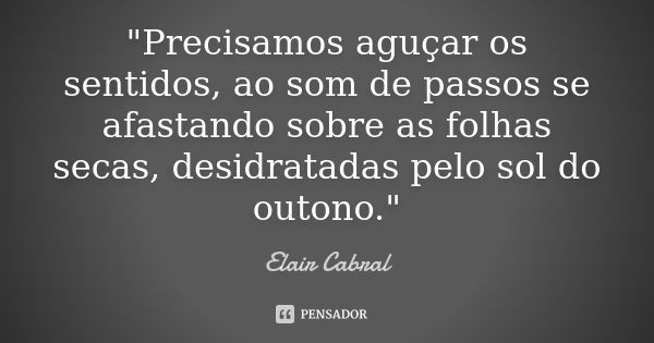 "Precisamos aguçar os sentidos, ao som de passos se afastando sobre as folhas secas, desidratadas pelo sol do outono."... Frase de Elair Cabral.