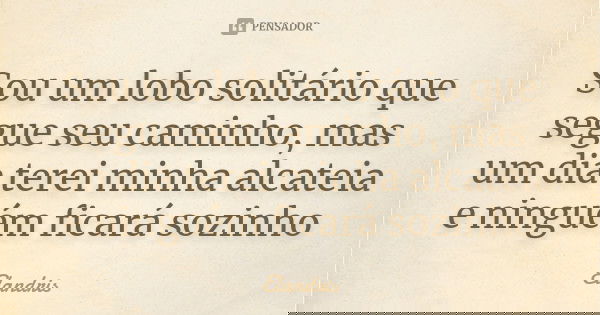Sou um lobo solitário que segue seu caminho, mas um dia terei minha alcateia e ninguém ficará sozinho... Frase de Elandris.