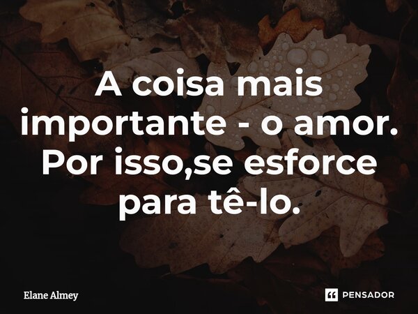 ⁠A coisa mais importante - o amor. Por isso,se esforce para tê-lo.... Frase de Elane Almey.