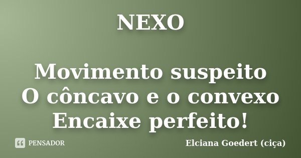 NEXO Movimento suspeito O côncavo e o convexo Encaixe perfeito!... Frase de Elciana Goedert (Ciça).