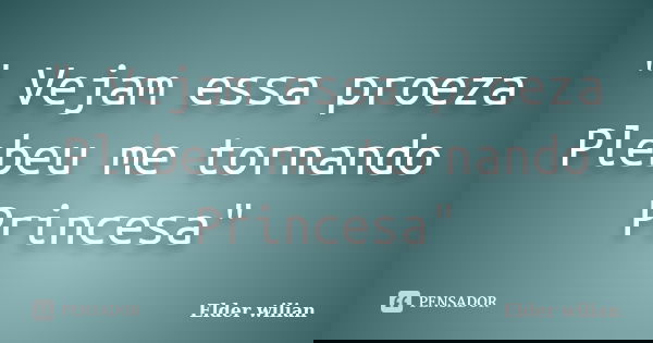 " Vejam essa proeza Plebeu me tornando Princesa"... Frase de Elder wilian.