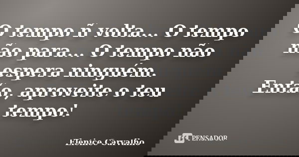 O tempo ñ volta... O tempo não para... O tempo não espera ninguém. Então, aproveite o teu tempo!... Frase de Elenice Carvalho.