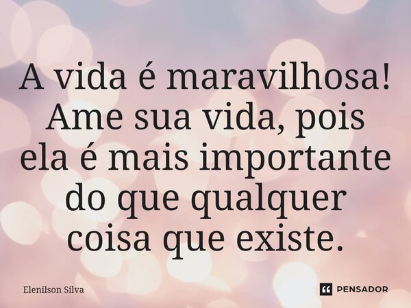 A vida é maravilhosa! ⁠Ame sua vida, pois ela é mais importante do que qualquer coisa que existe.... Frase de Elenilson Silva.