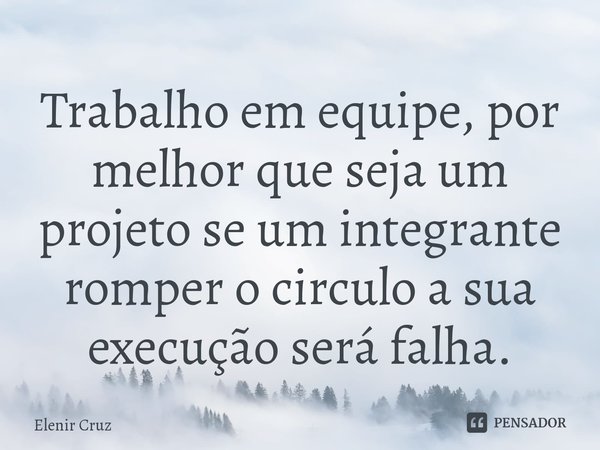 Trabalho em equipe, por melhor que seja um projeto se um integrante romper o circulo a sua execução será falha.⁠... Frase de Elenir Cruz.